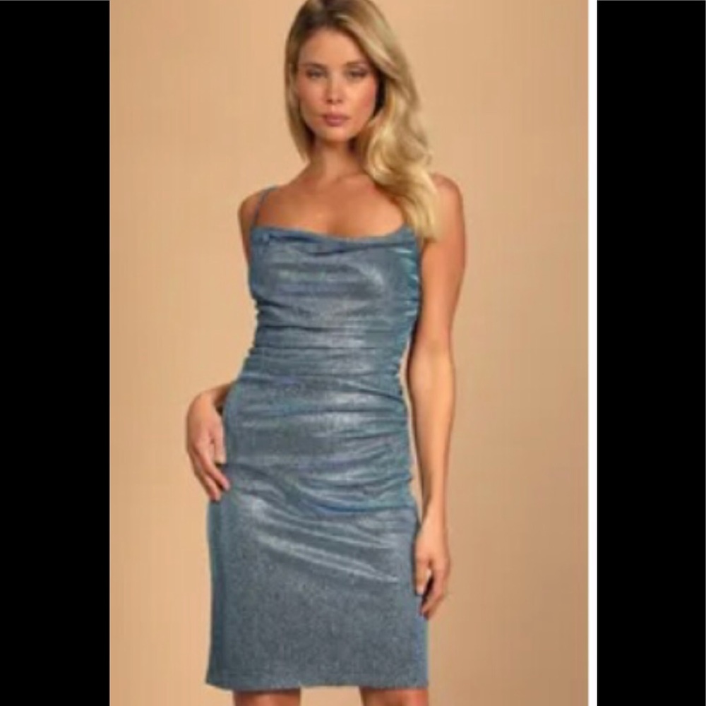 HYPE YOU UP from LULUS.     Blue sparkly Bodycon mini dress. Medium